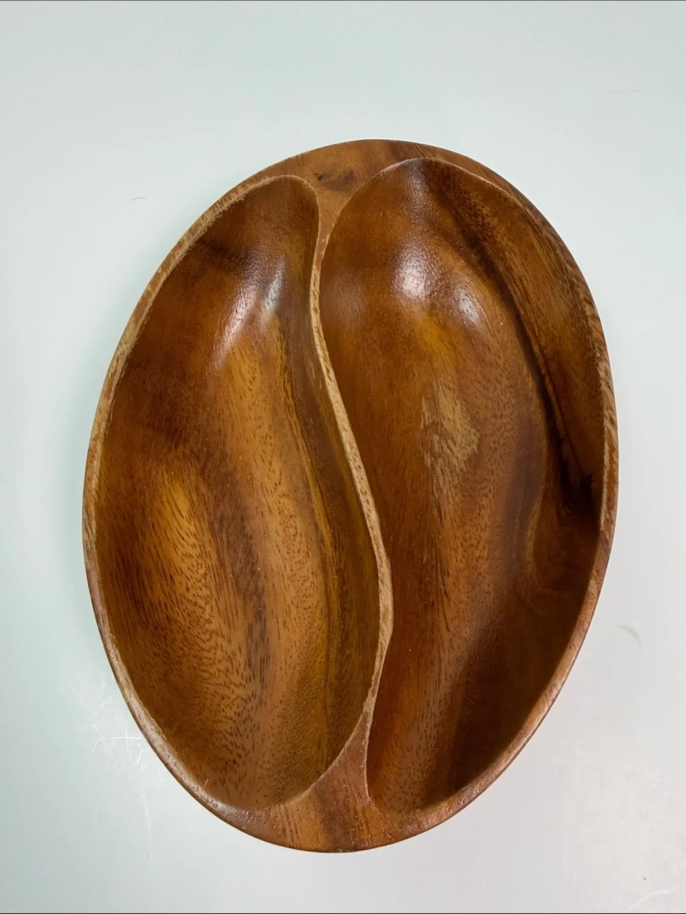 Vintage Monkey Pod Wood Divided Serving Bowl Rustic Farmhouse Boho Catchall Dish